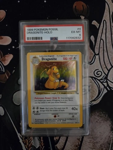 Pokemon Dragonite Holo Rare PSA 6, Fossil 1999, 4/62
