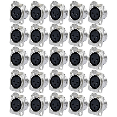3Pin XLR Female Connector Nickel Plated Metal Housing Silver Contact Panel Mount