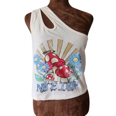 NWT URBAN OUTFITTERS One Shoulder Crop Have A Nice Trip Size L Summer Casual