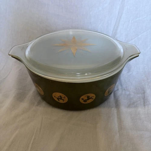 Vintage Pyrex Zodiac Casserole Dish w/ Lid 475-C 2.5 Qt Astrology Symbols Promo