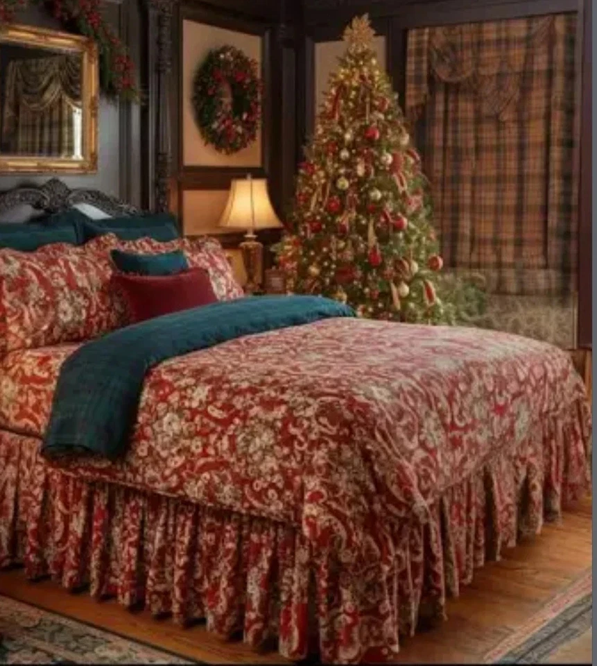 Falda de cama vintage Ralph Lauren Marsella Danielle roja floral doble EE. UU. Foto 2 de 3