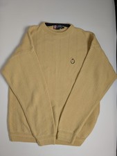 Vintage Y2K Chaps Ralph Lauren Sweater L Yellow 100 Cotton Knit Crest Hand...
