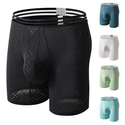 Herren Eis Seide Sport Badehose langes Bein atmungsaktiv Unterwäsche mit anatom