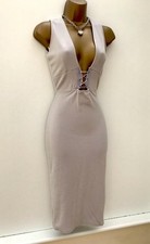 PRETTYLITTLETHING STUNNING GREY LACE UP BUST MIDI BODY CON DRESS SIZE 8