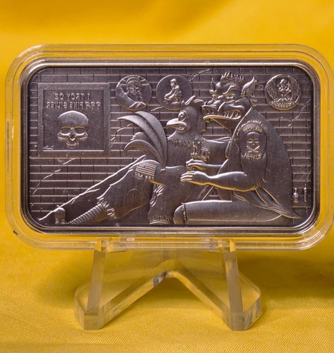 Reckless Metals ~ THUNDER CHICKEN BIKER ~Antiqued Art Bar ~ 1 oz  .999 Silver