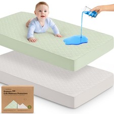 2-Pack Waterproof Crib Mattress Protector Cover 2-pack, 52x28, Sage/Mavy