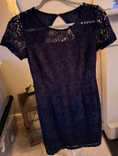 Ladies Dorothy Perkins Blue Lace Body on Dress Size 10 Open Back Detail - C86
