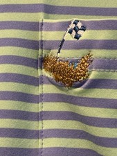 Turtleson Polo Shirt Men's Large Green Blue Striped Performance Golf Stretch