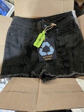Indigo Rein Super High Rise Black Denim Cut Off Shorts Juniors 1 5-Pocket