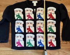 Susan Bristol Vintage Cardigan Zip Up Sweater Christmas Santa
