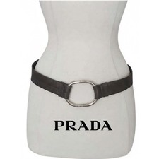 Vintage 2000s Prada Belt Brown Leather Minimalist Silver Buckle O Ring Clasp 36"