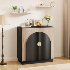 Mid-Century Modern Buffet Cabinet Sideboard with Fluted Design & Arched Doors