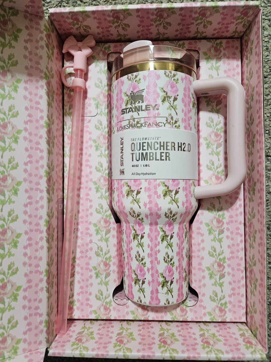 New Stanley x LoveShackFancy Quencher H2.0 Tumbler 40 oz Pink