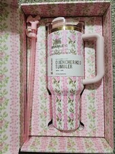 New Stanley x LoveShackFancy Quencher H2.0 Tumbler 40 oz Pink Floral Edition
