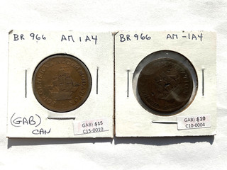 Canada 2 Anonymous 1/2 Penny Tokens No Reserve