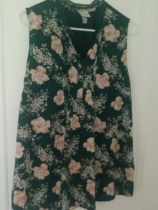 women large dark green sleeveless top flower print