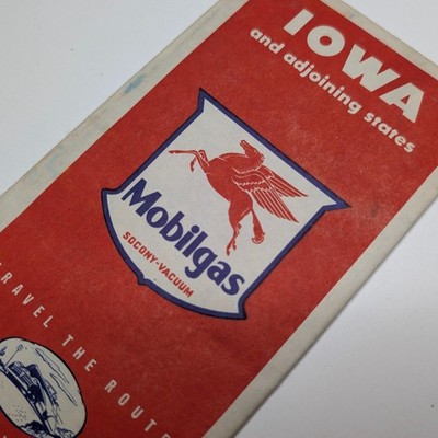 1946 Iowa Mobilgas Mobiloil Socony-Vacuum Road Map Pegasus Gas Oil Petroliana