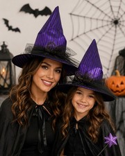 Purple  Black Witch Hat Halloween Costume Adult Fancy Dress Used