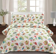 Jessy Home Quilt Set King Size Beach Bedding King Coverlet Coastal Ocean Quilt