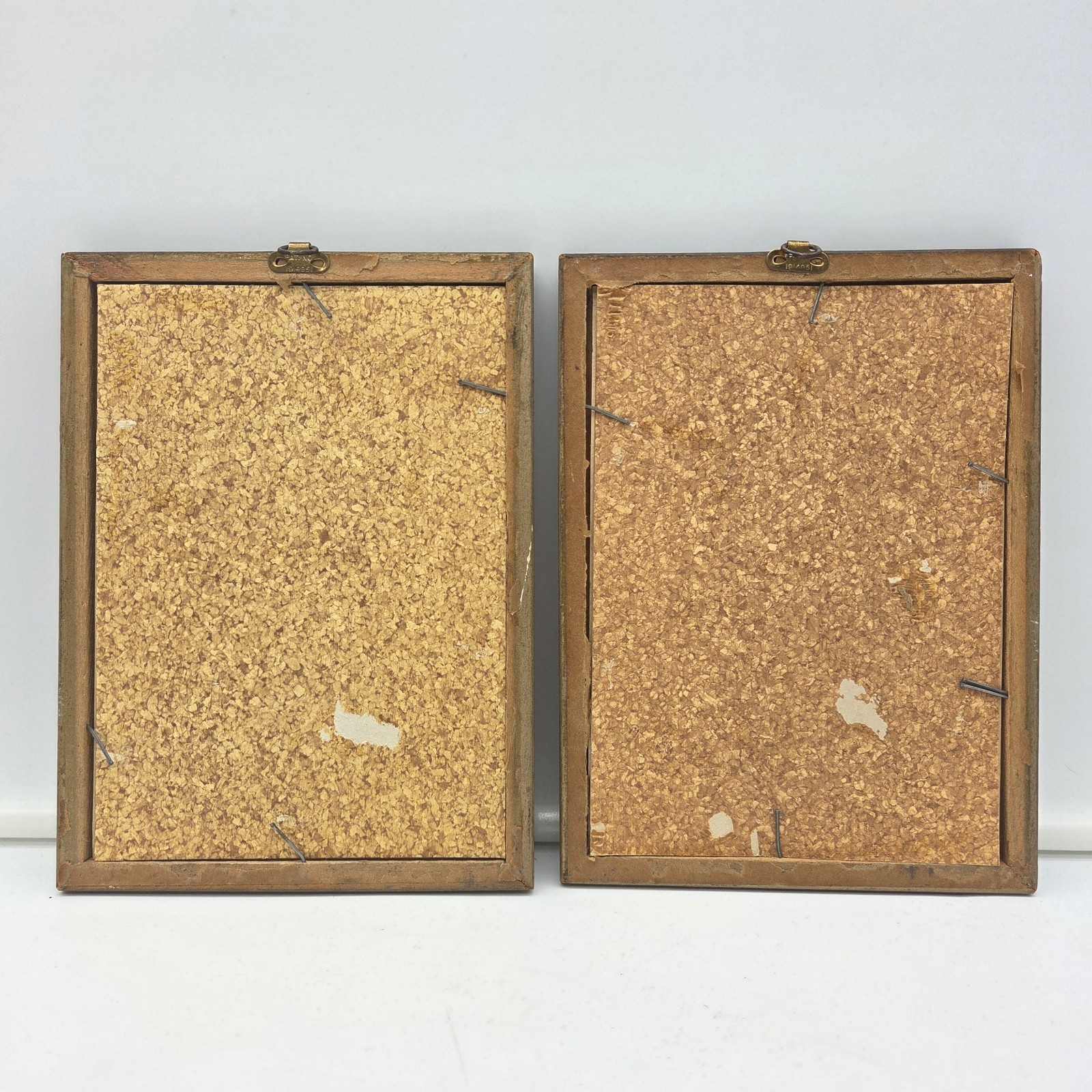 Vintage 1960's Handmade Feather Art Bird Pictures — Pair — 6" x 7.5" Framed Folk