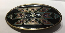 Vtg Great American Buckle Co Native American Indian Color Belt Buckle 