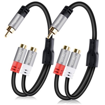 RCA Y-Adapter Splitter Cable 2Pack,1 Female to 2 Male Stereo Audio Cable 0.6 ft
