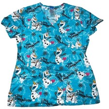 Olaf Frozen Disney Blue Scrub Top Size XS