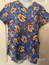 Comfy Cotton Scrubs Snowman Womens Scrub Top Size XS