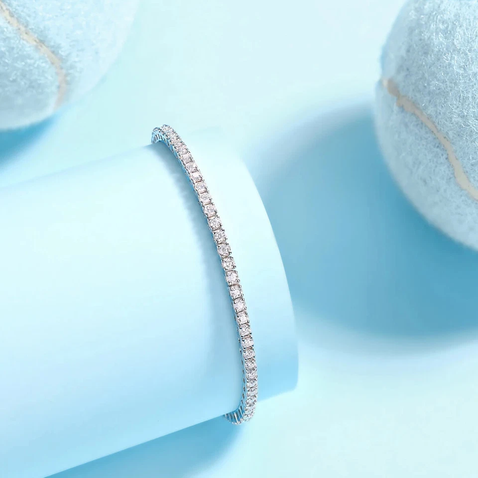 Brazalete Tenis 3ct Oro Blanco Diamante Pase de Prueba VVS1/D Creado en Laboratorio 18cm Caja LED Foto 2 de 4