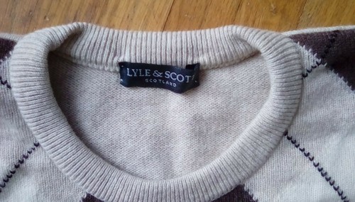 Lyle Scott Scotland Pure Wool Crewneck Sweater Tan Brown Argyle Sz M Crystal Mt - Picture 3 of 7