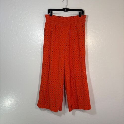 Anthropologie Maeve Eyelet Wide Leg Pants In Orange XL BOHO