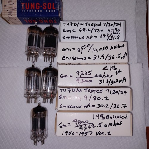 FIVE(5) TV7D/U Strong Gm&mA 1956-57 TUNG-SOL 5687 Black Plates 'D' Gtr Tubes - Picture 5 of 20