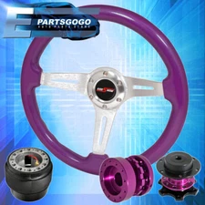 Purple Wood Silver Mid Steering Wheel + Quick Release Extender For 90-97 Miata