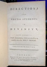 1790 Henry Owen 'Directions For Young Students In Divinity' Theology/Anglican