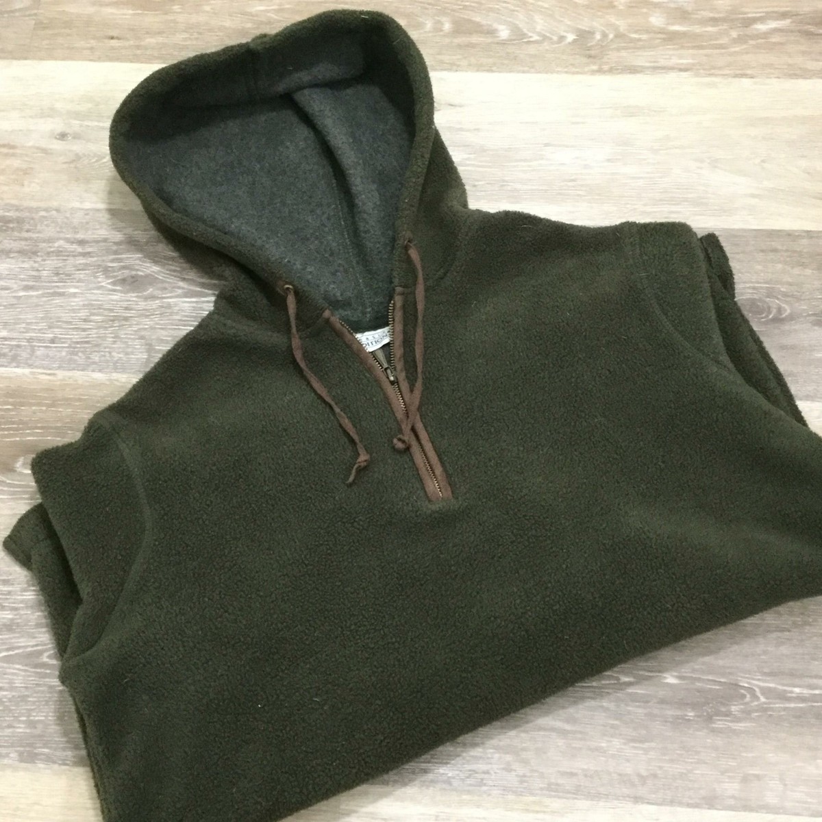 BASIC EDITIONS 1/4 Zip Pullover Brown Hooded Fleece Jacket