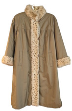 Vtg Womens Sportowne Reversible Winter Coat Faux Leopard Tan Heavy Long Lg USA