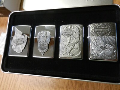 NIB 1997 Zippo Harley Davidson Chrome Eagle Lighter Set HD162 Unfired RARE