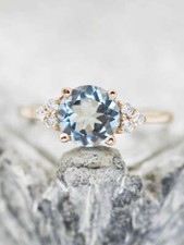 Natural Round Cut Blue Topaz 925 Silver Yellow Gold Plated Engagement Ring