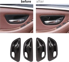 Gloss Carbon Fiber Print Door Handle Bowl Cover Trim Fits 11-16 F10 F11 550i M5