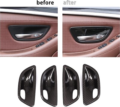 Gloss Carbon Fiber Print Door Handle Bowl Cover Trim Fits 11-16 F10 F11 550i M5