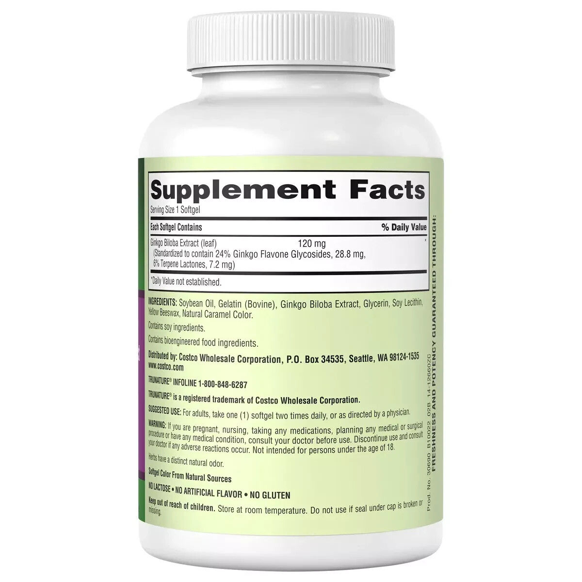 TruNature Ginkgo Biloba 120MG Softgels - 340 Pieces  exp 08/2027