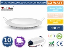 SET 10 PANNELLI V-TAC FARETTO FARO LED VT-1207RD SLIM DA INCASSO 12W ROTONDO