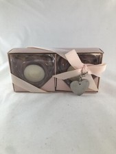 Pair Glass Heart Shaped Tea Light Candle Holders 2 Tea Lights