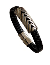 Genuine Leather Biker Bracelet With Magnetic Clasp Leather Braided 8" Bracelet