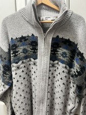 Men's Vintage USA Made London Fog Blue/Grey Patterned Cardigan Sweater Medium