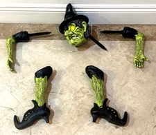 Witch Blow Mold 5PC Ground Yard Stake Light Head 1999 The Paper Magic Group READ