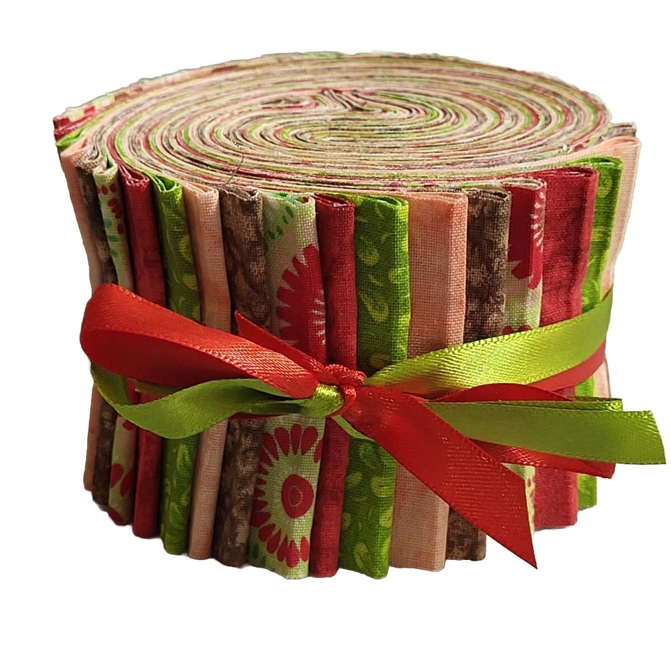 Tiras de rollo de gelatina tela de acolchado 20 ~ 2,5" melocotón verde lima rojo marrón algodón coser Foto 3 de 4