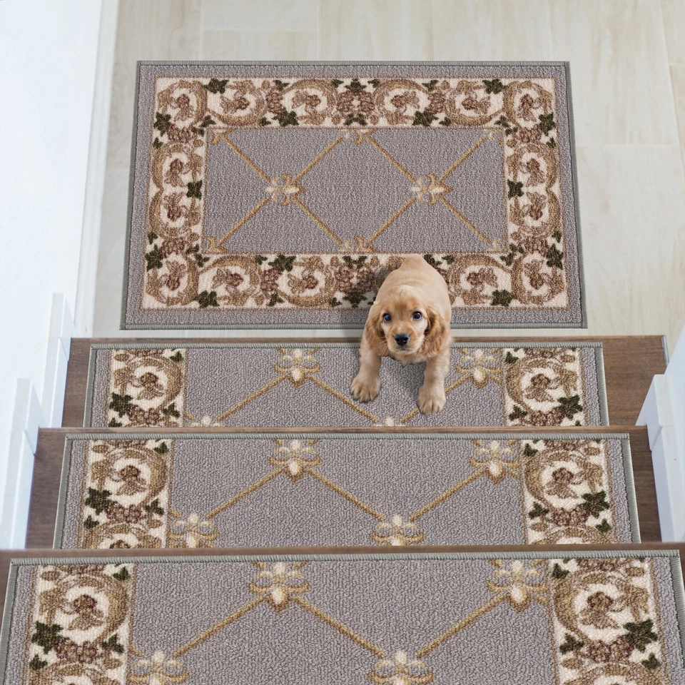 Fleur De Lis Design Carpet Stair Treads/Mat Slip Resistant 8.5''x26.5'' - Image 3 of 4