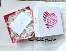 NEW DIOR White/Pink Gift Box W/Dior Card, Envelope  Shredded Tissue Paper
