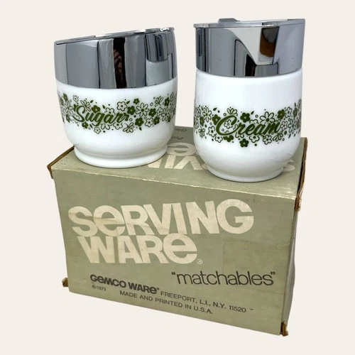 Vintage Set Gemco Pyrex Spring Blossom Crazy Daisy Creamer & Sugar Set In Box